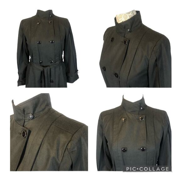Vintage Concept black double breasted stand collar belted trench coat size large - Picture 2 of 12